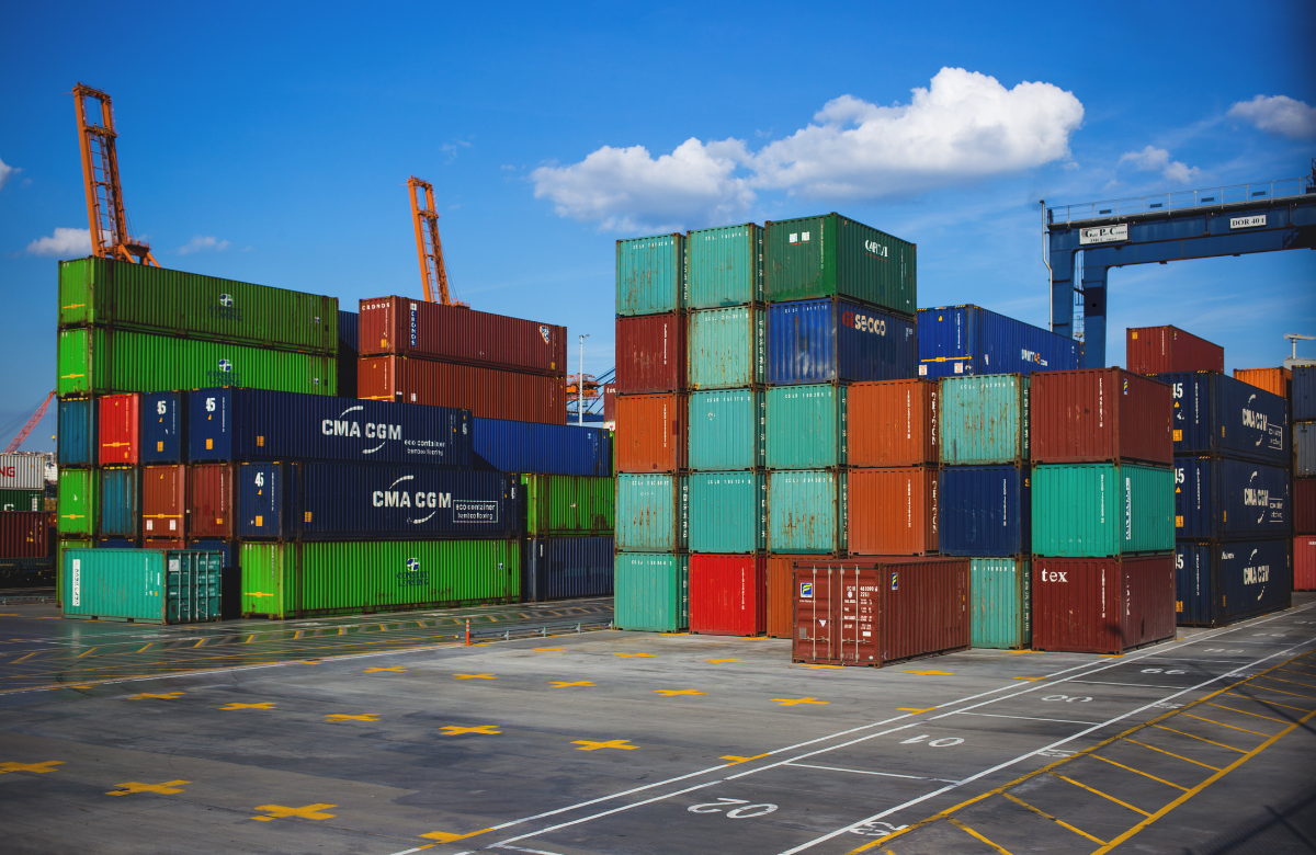 Shipping containers at an international cargo terminal